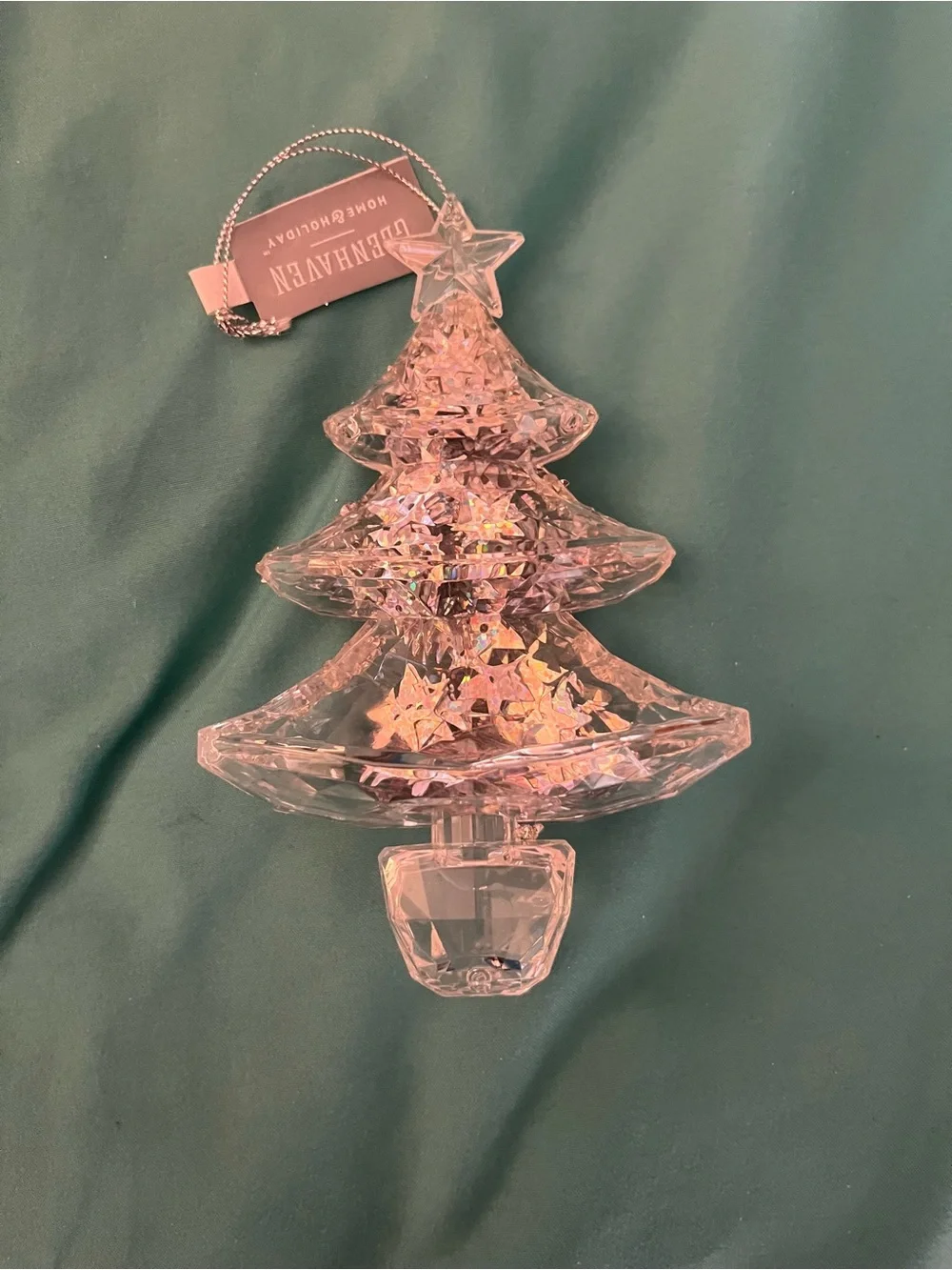 2 Crystal Christmas Tree Ornaments - Clear Iridescent / Glitter Inside